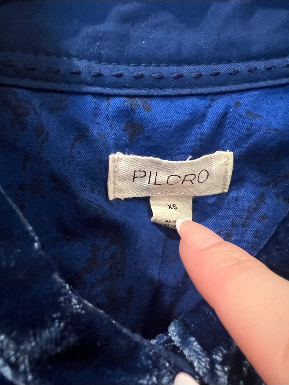 Pilcro Blue Velvet Button-Down Shirt - Picture 2 of 7